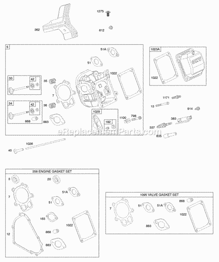 Cylinder Head Gasket Set - Engine Gasket Set - Valve Valves Diagram and Parts List for 21C214-0111-E1  Briggs and Stratton Engine